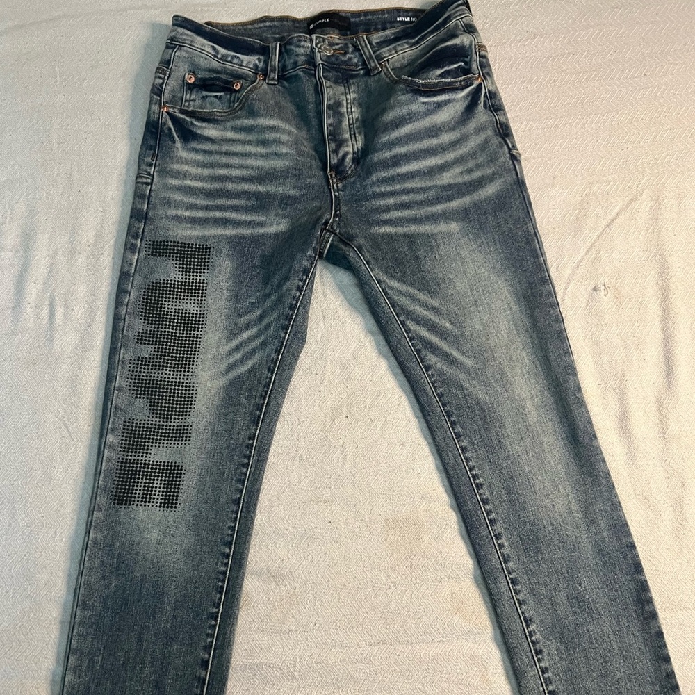 Purple Blue Jeans with White Tag – Bold & Stylish Denim